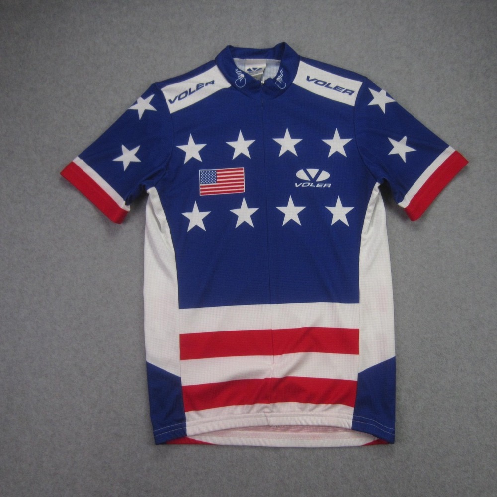 Voler Mens S Cycling Jersey USA Flag Stars Stripes 3/4 Zip Bike Shirt